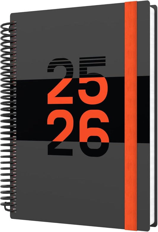 Collins 'Delta' 14 Month Mid/Academic Year Planner, July 2025-August 2026 Day-to-Page Appointments Diary, A5 Wiro Bound Cover, Orange