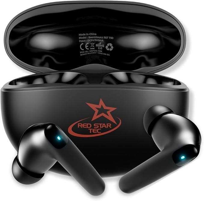 T-90 BoomSounZ Sweatproof Wireless Earbuds – ENC Noise Cancelling Ear buds with Dual Mode for Music & Gaming, Deep Bass Touch Controls, Fast Charging Long Battery Life, Secure Fit for Workouts & Calls