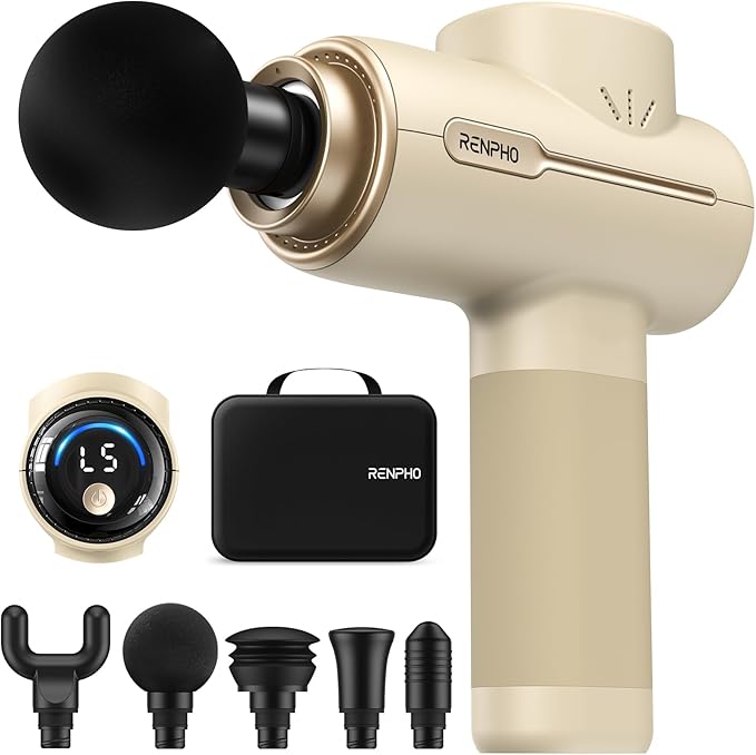 RENPHO Massage Gun Deep Tissue, Portable Percussion Massager for Back and Neck, Gifts for Men and Women, Handheld Device with Carry Case, Active Tan