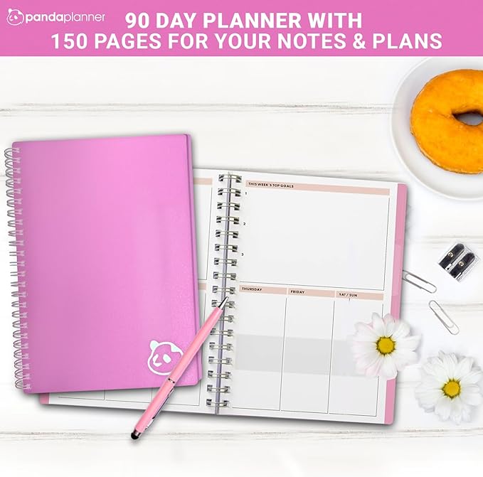 Panda Planner 2025-2026 Undated Daily Planner with Hourly Schedule 5.75" x 8.25" – 90 Days Daily Journal with Spiral Binding – To Do List Notebook with Habit Tracker for Home/Office Supplies – Pink