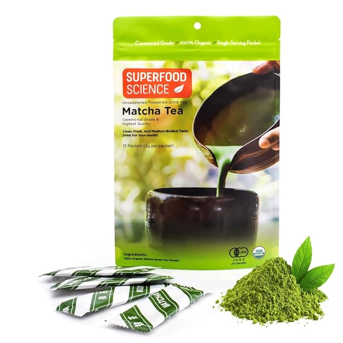 Matcha Ceremonial Grade, Pure Uji Matcha Powder Organic, 12 Unsweetened Organic Japanese Tea Packets, ECGC, L-Theanine, Chlorophyll in Green Vibrance Powder, Tasty Hot and Ice Green Tea, 2 g/packet