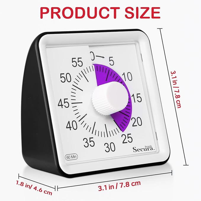 Secura 60-Minute Visual Countdown Timer for Kids & Adults, Classroom Time Management Tool (Purple & Black)