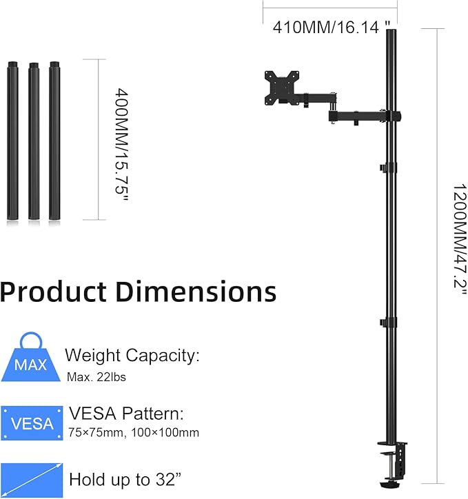 Bracwiser Monitor Mount - Single Fully Adjustable Arm Fits 13-32 inch Screen (MD71221)