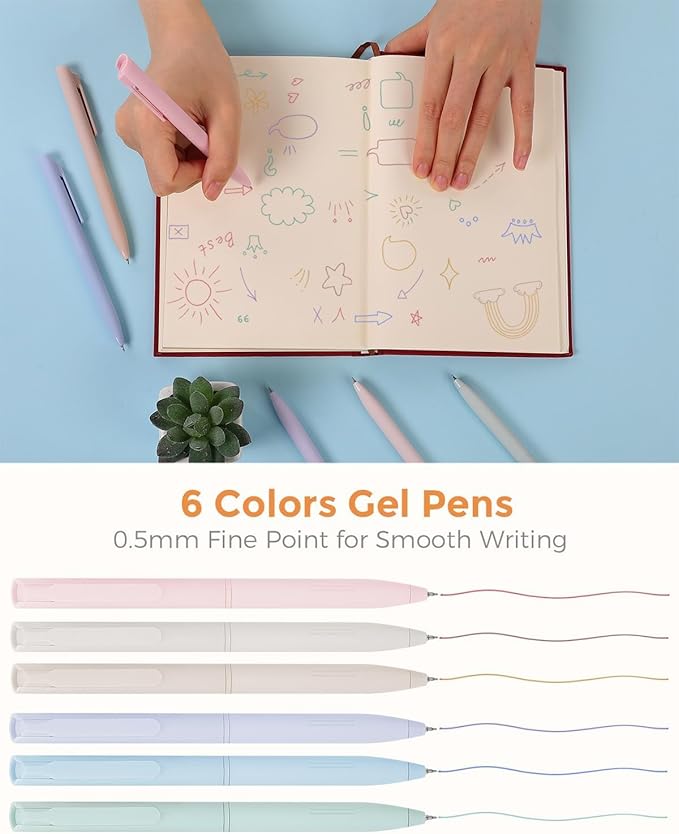 SKYDUE Cute School Supplies 44 PCS, Aesthetic Pencil Case with 12 Pastel Highlighters, 5 Black Gel Pens, 6 Color Gel Pens & Mechanical Pencils, College Essentials Students Stationary Set Blue