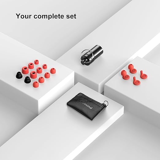 Ear Plugs for Sleeping Noise Reduction Reuseable, Concerts, Focus, Travel, Work, High Fidelity – 7 Pairs Eartips – Flexible Soft – Touch – NRR of 24 and 27 dB Noise Cancelling (Red)