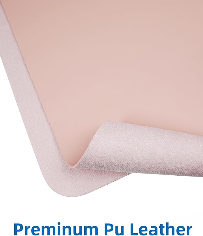 Leather Desk Pad Blotter,Mouse Pad,Office Desk Mat, Non-Slip PU Leather Desk mat,Large Desk mat,Waterproof Keyboard mat for Office/Home/Decor (Pink,35" x 17")