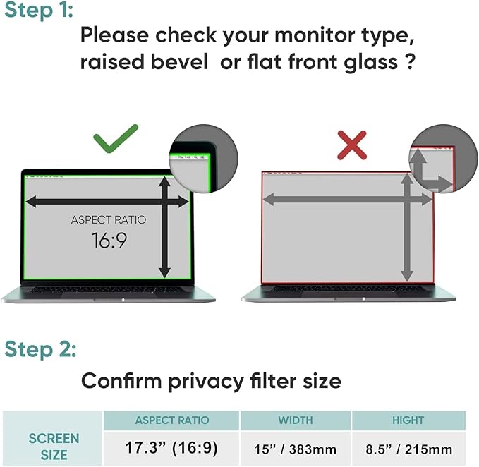 17.3" Laptop Privacy Screen Protector for 16:9 Aspect Widescreen Computer Monitor, 17.3 Inch Eye Protection Privacy Laptop Screen Filter Anti-Glare Anti-Blue Light Privacy Film Bubble Free