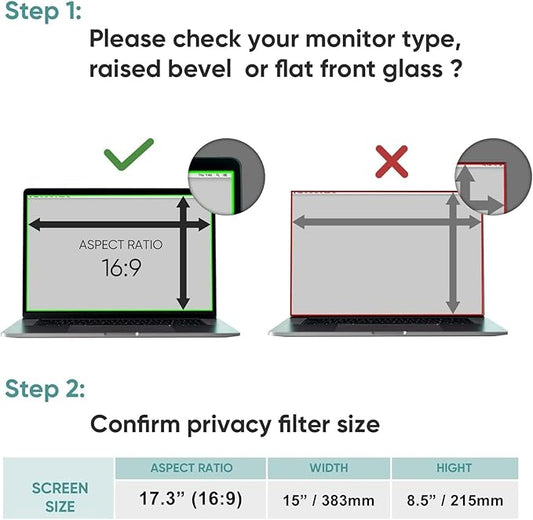 17.3" Laptop Privacy Screen Protector for 16:9 Aspect Widescreen Computer Monitor, 17.3 Inch Eye Protection Privacy Laptop Screen Filter Anti-Glare Anti-Blue Light Privacy Film Bubble Free