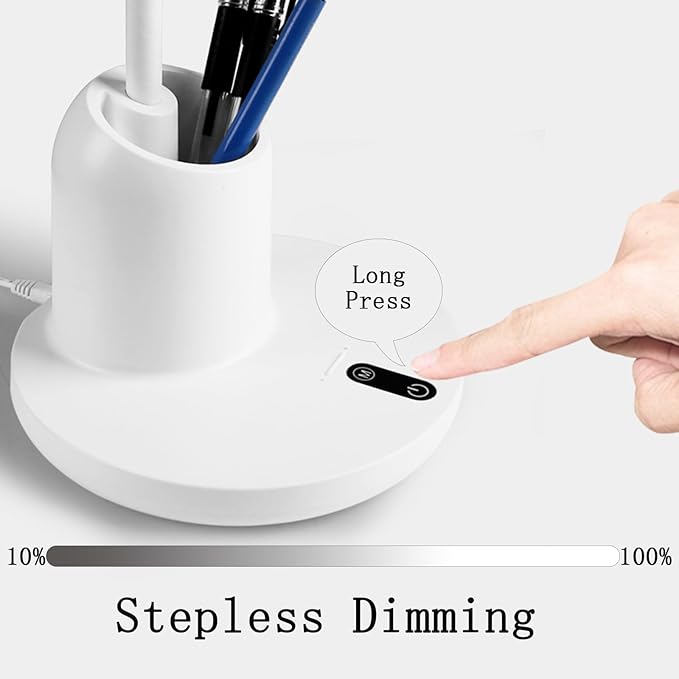 Desk Lamp for Dorm Room Essentials, Office Eye-Caring 88 LED Bright Reading Table Lamp, 2800-5500K Touch Stepless Dimming Desk Light, USB Charging Port Pen Holder for Phone, Flexible Gooseneck White