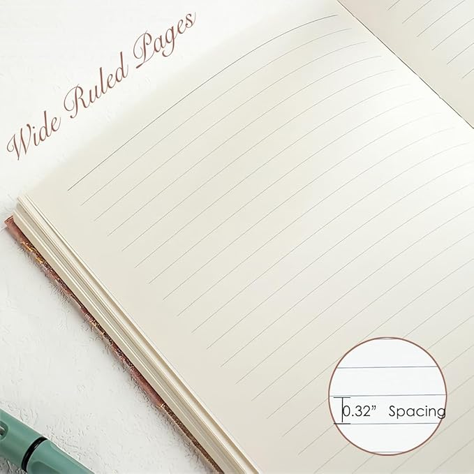 Flower Notebook, Hardcover, Lay Flat, A5, 6x8, Wide Ruled Pages, Writing Journal for Women, Pretty Notebook, Recipe Journal, Garden Journal, Gratitude Journal, Plum Blossom, Green