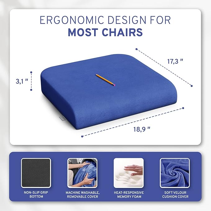 Extra Large Wheelchair Seat Cushion - Firm Memory Foam Chair Pad for Wheelchair, Recliner, Office, Car & Bariatric Overweight Users 19”x17”x3”