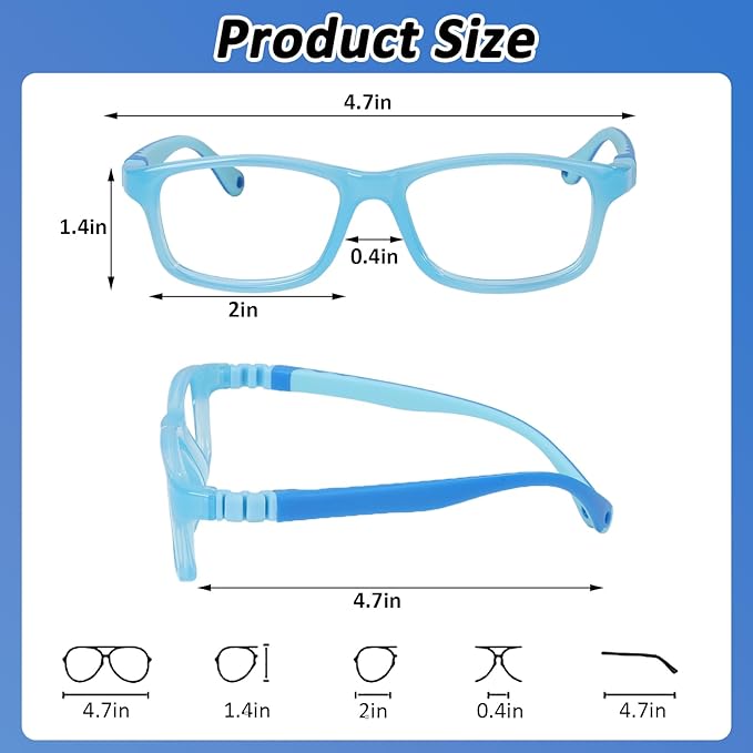 BiBiBear Toddler/Kids/Teens Glasses - Unbreakable TR90 Frame, 180° Flexible, Lightweight & Safe Glasses for Kids Age 2-15