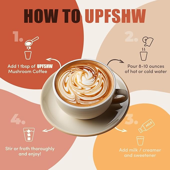 Mushroom Coffee-Classic 6 Types of Organic Mushrooms Paired with Lion Mane, Lingzhi, Cordyceps, Shiitake Mushrooms, King Horn, and Turkey Tail, Organic Mushroom Coffee (30 Portions Per Pack)