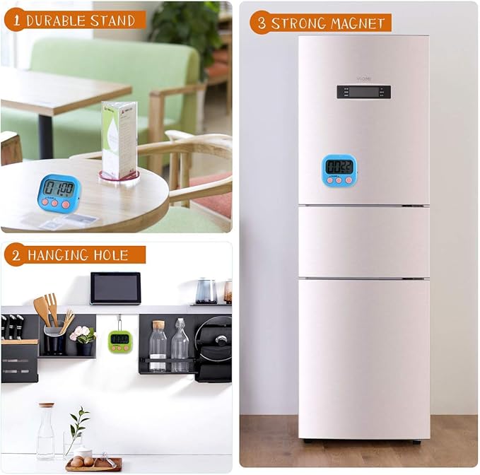 Digital Kitchen Timer, Big Display Screen, Loud Alarm, Strong Magnetic Backing Stand, Cooking Baking Kids Classroom Teacher Game Timers, Minute Seconds Count Up Countdown and Simple Operation(4 Pack)