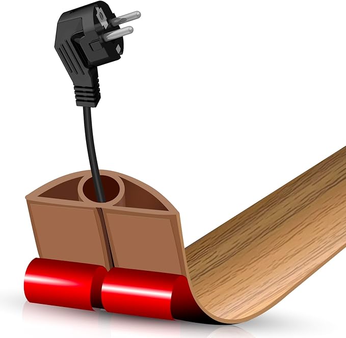 Floor Cord Cover Self Adhesive Cord Hider,3.3FT Cable Management, Extension Strip Protector for Wires, Prevent Cable Trips for Offices, Gyms, Exhibitions Cavity:0.3"(W) x 0.28"(H) Brown Wood