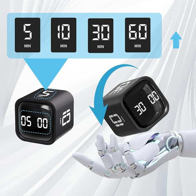 Gravity Cube Timer, Productivity Sensor Flip Kitchen Large LED Display Adjustable Sound Alarm Vibration High Low Volume Custom Modes Kids Study Students Office Exercise Skincare