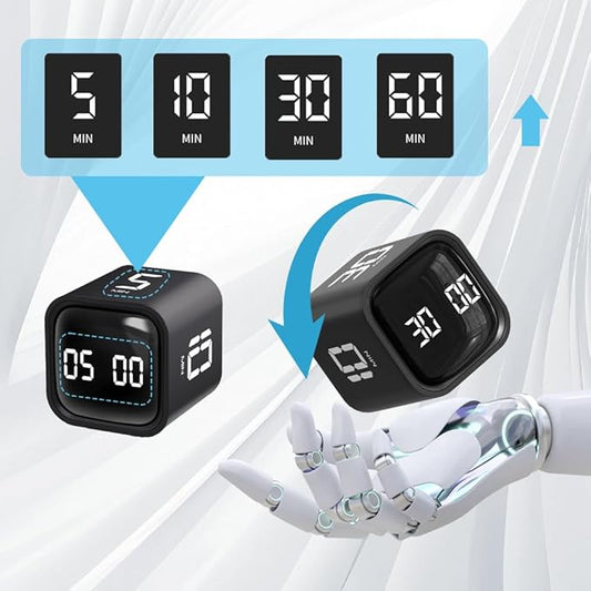 Gravity Cube Timer, Productivity Sensor Flip Kitchen Large LED Display Adjustable Sound Alarm Vibration High Low Volume Custom Modes Kids Study Students Office Exercise Skincare