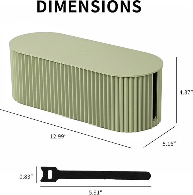 FABROK Cable Management Box, Cord Organizer Box with 10 Cable Ties, Power Strip Storage to Hide Charger Adapter Power Cord Charging Station(Small/Green)