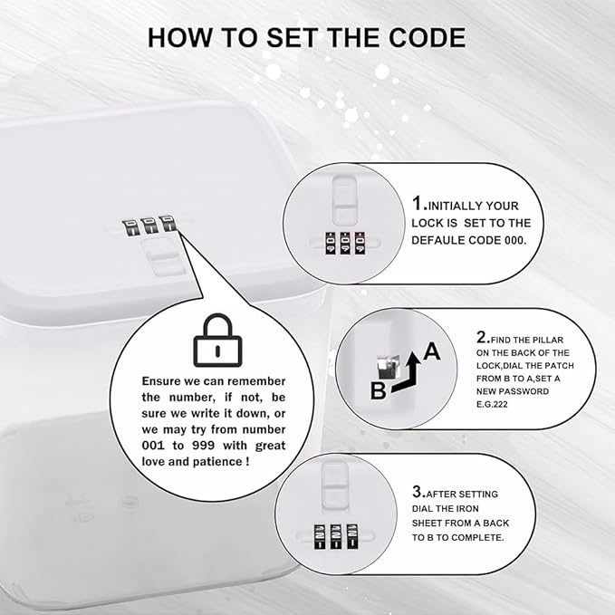 Clear Lockable Storage Box with Combination Lock - Heavy Duty Medicine,Food,Snack & Electronics Organizer Jar,Childproof Phone Jail,Gaming Device Lockbox Container Tank,Self Control Prize Bin (White)