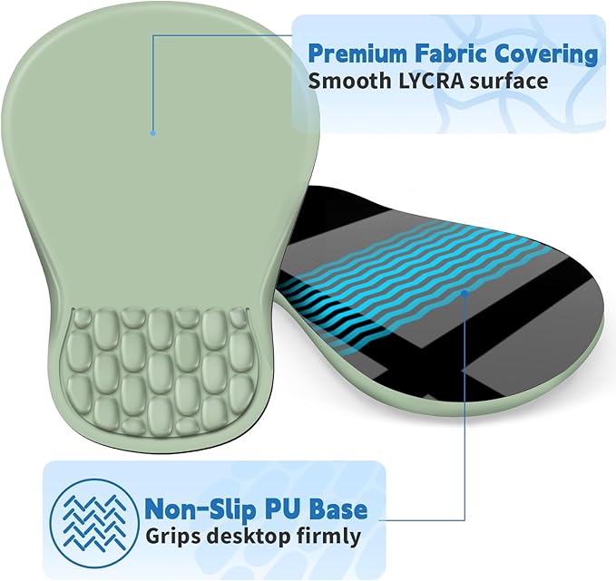 Ergonomic Mouse Pad with Wrist Rest Support, Mousepad with Comfortable Memory Foam Wrist Rest and Non-Slip PU Base for Pain Relief, Computer, Laptop, Office, Home (Green)