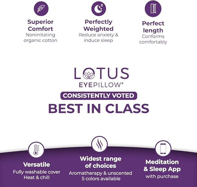Lotus Weighted Lavender Eye Pillow – Purple Eye Mask for Sleep & Meditation – Aromatherapy Yoga Pillow with Flaxseed – Hot or Cold Compress for Headache & Eye Relief