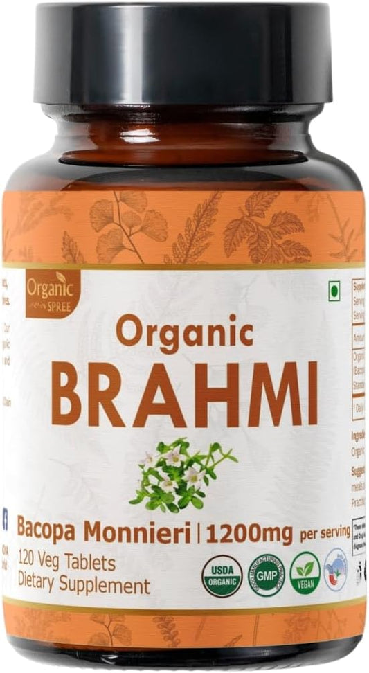 Brahmi 120 Tablets – USDA Organic Bacopa Monnieri Supplement – Supports Focus, Calm & Memory – Herbal Nootropic*