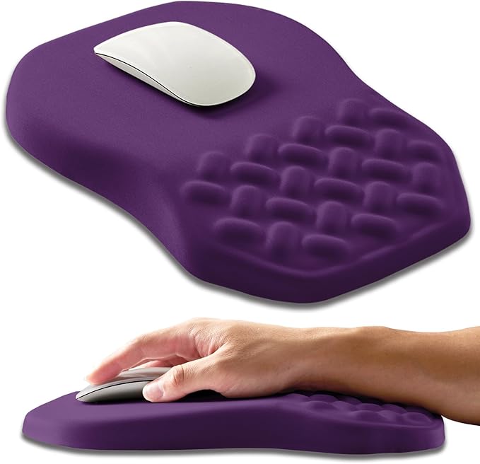 Ergonomic Slope Mouse Pad Wrist Support, Wrist Rest Mousepad for Carpal Tunnel Pain Relief with Massage Bulge and Slow Rebound Memory Foam (12x8 inch, Deep Purple)