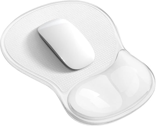 Mouse Pad with Wrist Rest,Ergonomic Mouse Pad with Comfortable Gel Wrist Rest Support and Non-Slip PU Base for Easy Typing Pain Relief, Durable and Washable (Transparent White)