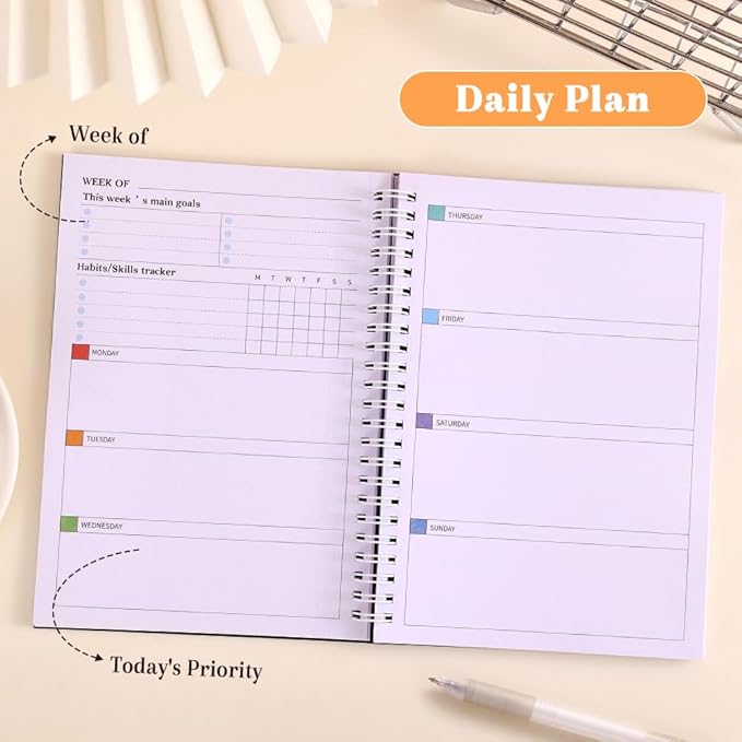 icceemee Undated Weekly Monthly Planner with Tabs, Hardcover Weekly and Monthly Calendar Planner Daily Planner with Tabs, Student Teacher School Family Planner