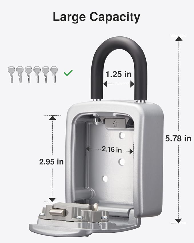 Puroma Key Lock Box, 4-Digit Combination Key Storage Lockbox, Portable Wall Mounted Security Lockbox with Code for Home, Flats, Realtors Garage Spare Keys (1 Pack, Silver)