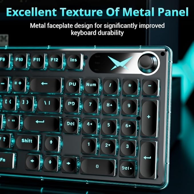 EWEADN F98 Wired Backlit Keyboard, USB Computer Keyboards with Smart Display & Knob, 96% Layout Silent Ergonomic Keyboard with 7-Color, Compatible with Mac, Windows (Black)