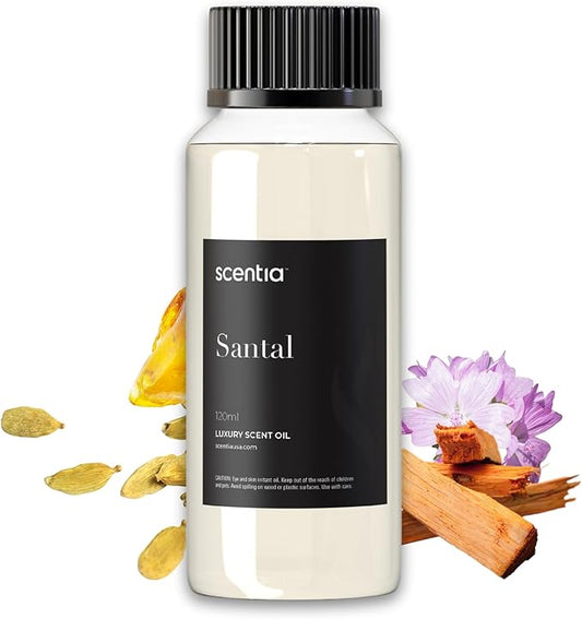 Santal Diffuser Oil 120ml – Luxury Santal-Inspired Oil – Cedarwood, Amber, Musk, Vanilla – Essential Oil Blend for Large Rooms, Cold-Air Diffusers, HVAC & Ultrasonic Use