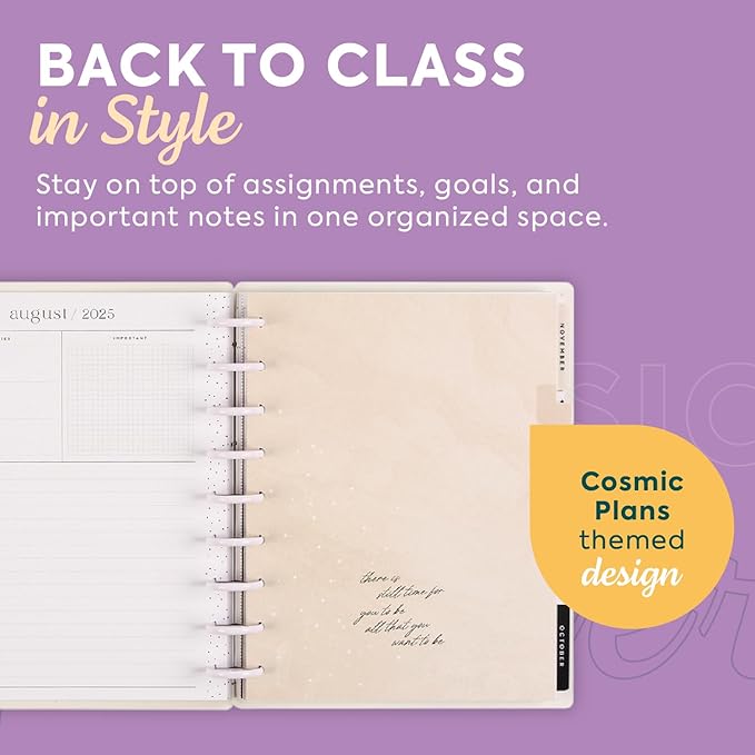 Happy Planner Disc-Bound 12-Month July 2025–June 2026 Planner with 3 Extra Months, Classic Size, Student Layout, Cosmic Plans