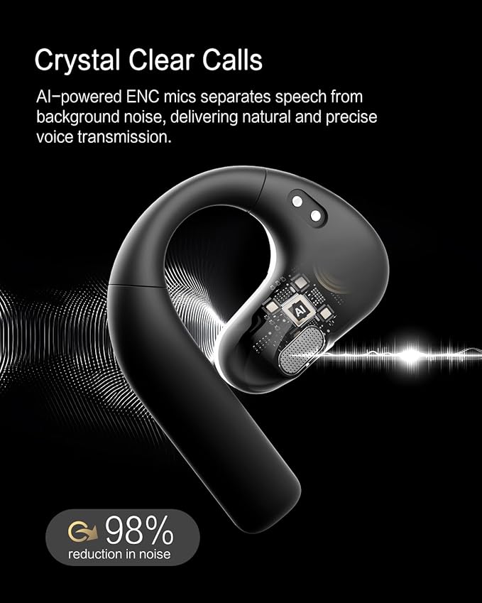 Open Ear Headphones, Dynamic Bass Boost Bluetooth 5.4 Air Conduction Wireless Earbuds w/16.2mm Large Driver, 50H Playtime, 3 EQ Modes, ENC Mic, IPX5, Lightweight Fit for Workout Running Beige