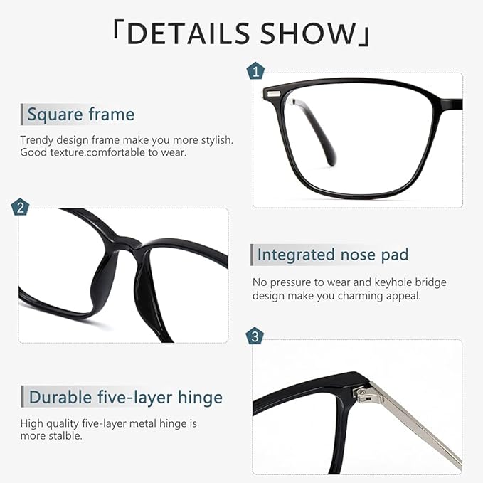 Cyxus Blue Light Blocking Glasses Men Women Computer Gaming Glasses Rectangle TR90 frame Anti Eyestrain UV400 Black White