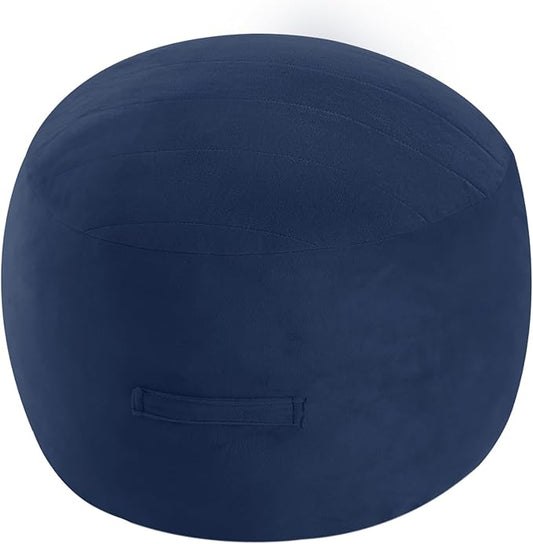 MeMoreCool Round Stuffed Pouf Ottoman Foot Rest, Floor Pouf Foot Stool with Soft Foam Chunk Filling, Small Round Ottoman Footstool Circle Footrest for Living Room, Navy
