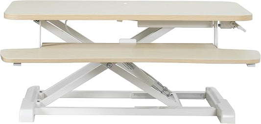 VIVO 28 inch Desk Converter, K Series, Height Adjustable Sit to Stand Riser, Dual Monitor and Laptop Workstation with Keyboard Tray, Light Wood Top, White Frame, DESK-V028KF