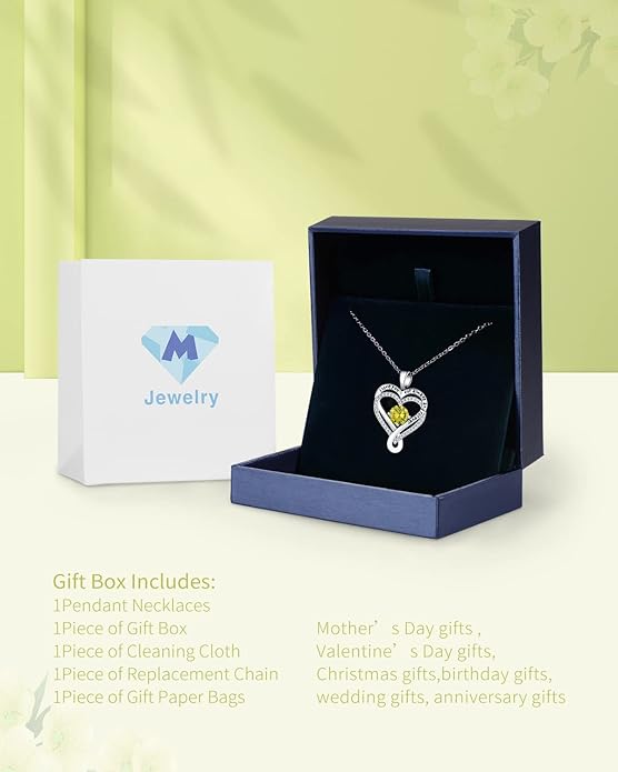 Jewelry for Women Wife Infinity Heart Birthstone I Love You Necklace S925 Anniversary Women Necklaces for Her Wife Birthday Gift Ideas, Birthday Present for Girlfriend Mom Daughter Sterling Silver