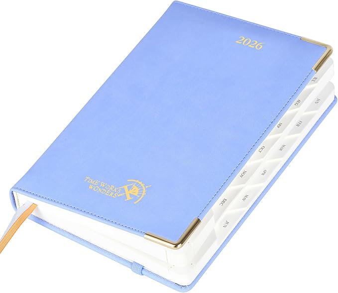 POPRUN Daily Planner 2026 (A5 Size-5.75" x 8.5") One Page Per Day Planner with Vegan Leather Hardcover - Agenda 2026 (Jan. - Dec.) Page A Day Calendar Book with Monthly Tabs, Inner Pocket - Cornflower