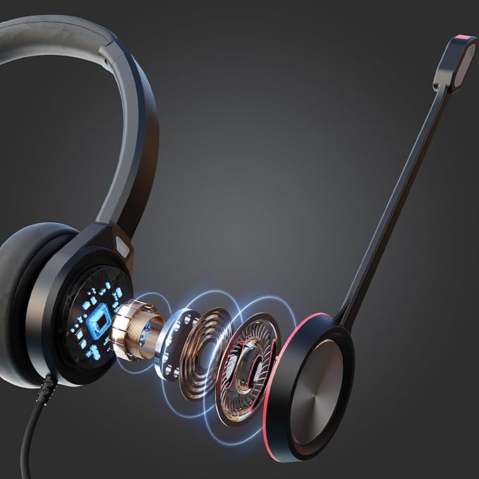 USB Headset with Microphone, Type-c/USB/3.5mm Jack 3-in-1 PC Headset, Wired & Noise Cancelling Headphone with Mic Mute for Call Centers, Teams, Zoom, Home Office, Online Courses