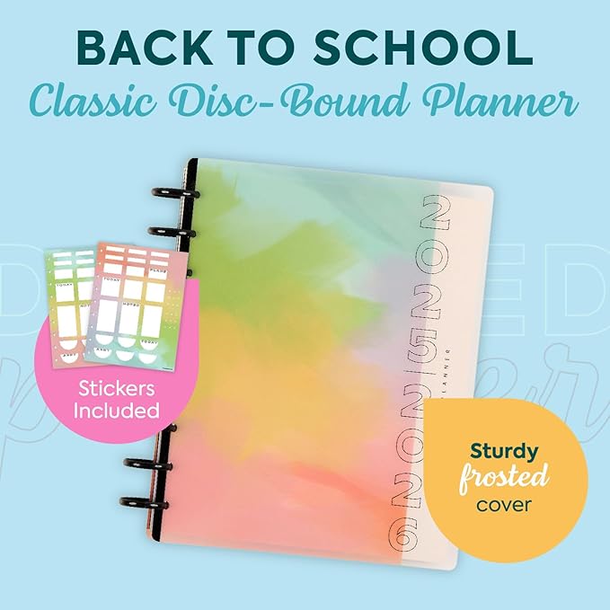 Happy Planner Disc-Bound 12-Month July 2025–June 2026 Planner with 3 Extra Months, Classic Size, Student Layout, Painted Gradients