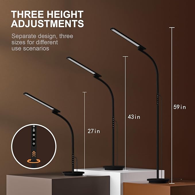 Happy Lamp,10000 Lux Sun Light, Floor Daylight Lamp with Remote & Touch Control & Adjustable Gooseneck for Reading/Office/Home (Black)