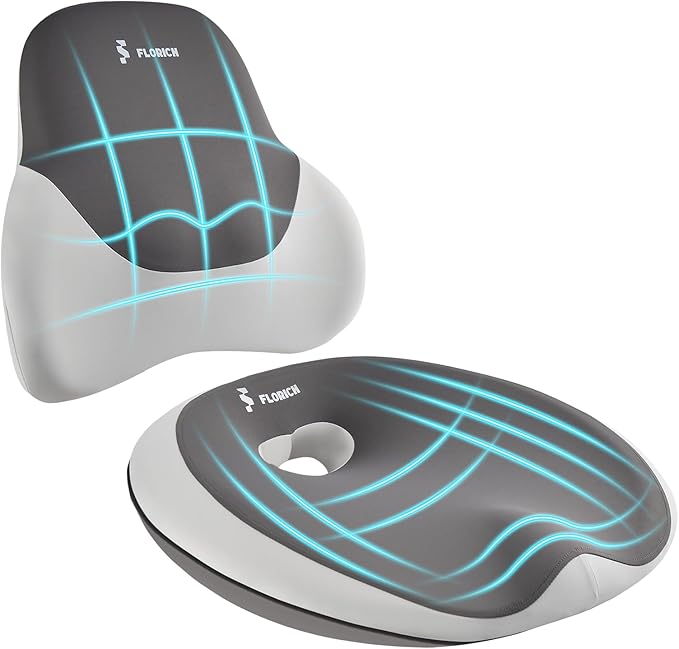 FLORICH Seat Cushion Lumbar Support Pillow for Office Chair, Car Lower Back Support, Ergonomic Desk Chair Pillow for Butt and Back Support of Memory Foam Seat Pad(Grey)