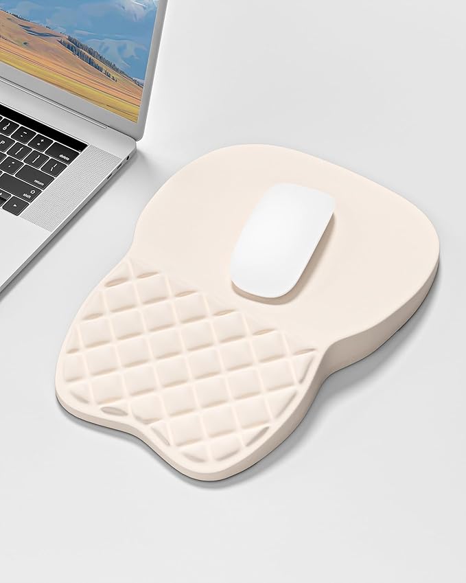Auhoahsil Ergonomic Mouse Pad with Wrist Rest, Comfortable Slope Computer Mouse Mat with Wrist Support, Memory Foam Filling, Non-Slip Silicone Base, Pain Relief, for Gaming & Work, 8 x 12 in, Beige