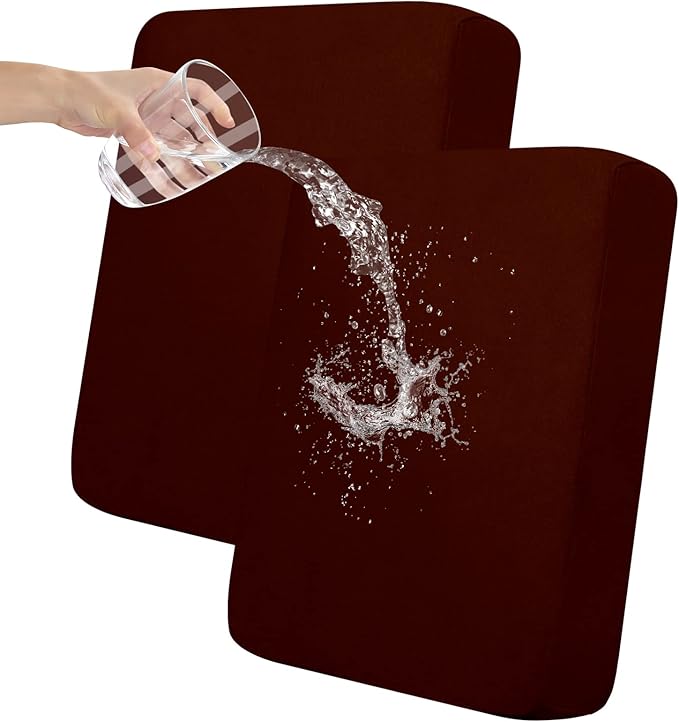 Easy-Going 100% Waterproof Chair Sofa Seat Cushion Slipcovers Couch Cushion Cover Stretch Furniture Protector for Kids, Pets (2-Piece Loveseat Cushion, Wine)
