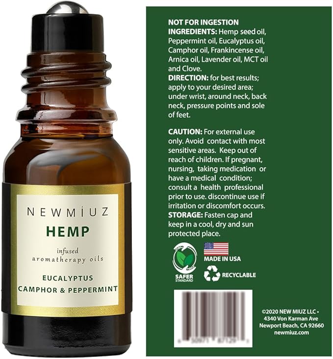 Migraine Headache Roll On Stick 300mg Hemp Peppermint Eucalyptus Clove Arnica Essential Oils Aromatherapy for Eaze Head Destress Gifts for Women Men