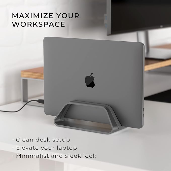 HumanCentric Vertical Laptop Stand Compatible with MacBook Pro and MacBook Air, Holder for Personal Computer Desk Stand, Aluminium, Exchangeable Inserts to Fit Different Device Models, Space Grey