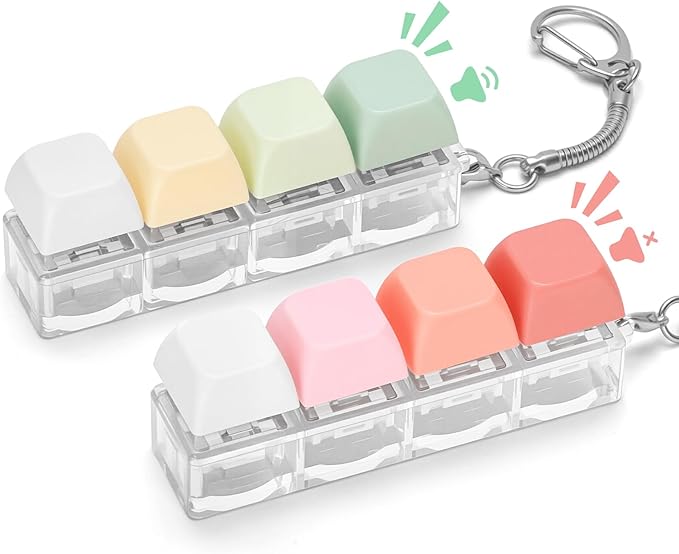 Keyboard Fidget Toy for Adults 2 PCS Slient & Clicky Fidget Keyboard Keychain Clicker Sensory Toys for Anxiety Stress Relief (Pink&Green, 2P-4 in 1)