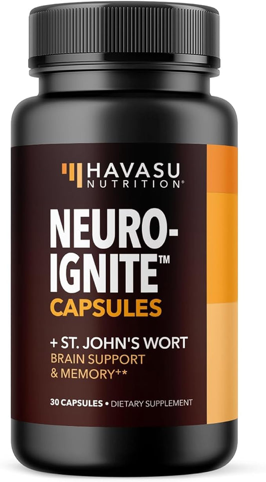 NeuroIGNITE Brain Supplements for Memory and Focus - 30 Count - Nootropics Brain Support Supplement with Bacopa, Ginkgo Biloba, St. John's Wort, Phosphatidylserine - Non-GMO Capsules, 1-Month Supply