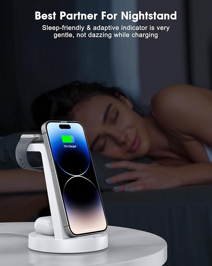 3 in 1 Charging Station for Apple Device, Wireless Charger for iPhone 16 15 14 13 12 11 Pro Max & Apple Watch iwatch- Charging Stand Dock for AirPods